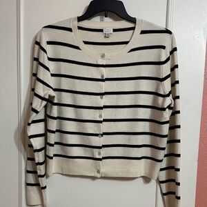 A New Day - Cream and Black Striped Button-Up Cardigan